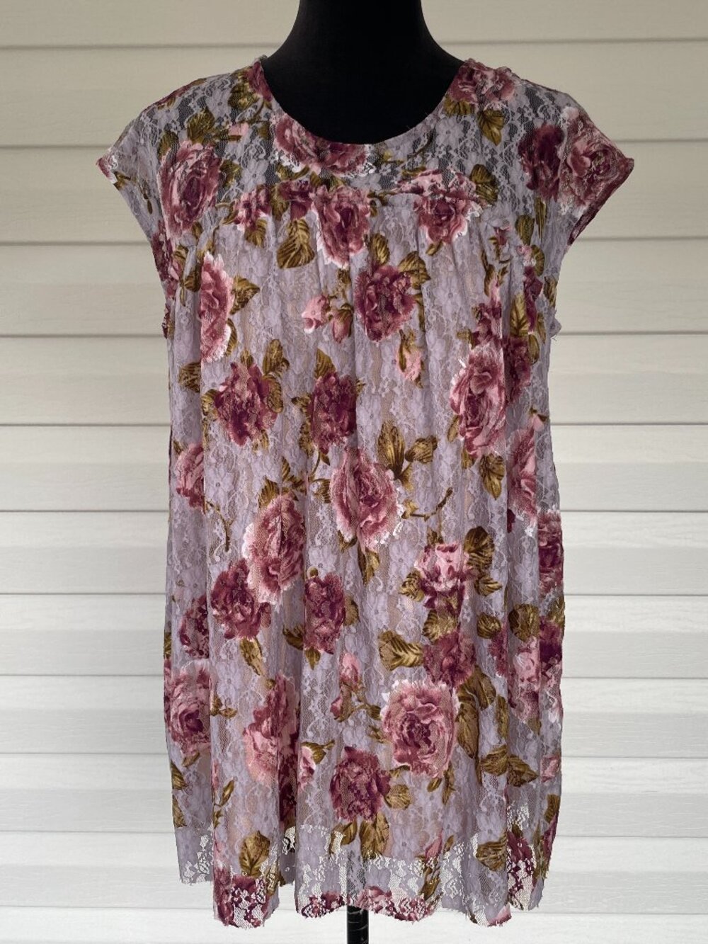 NWT Women's SUZANNE BETRO Orchid Floral Mesh-Overlay Tunic Large